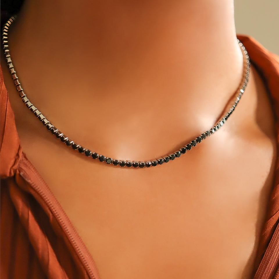 Jet Rhinestone Tennis Necklace