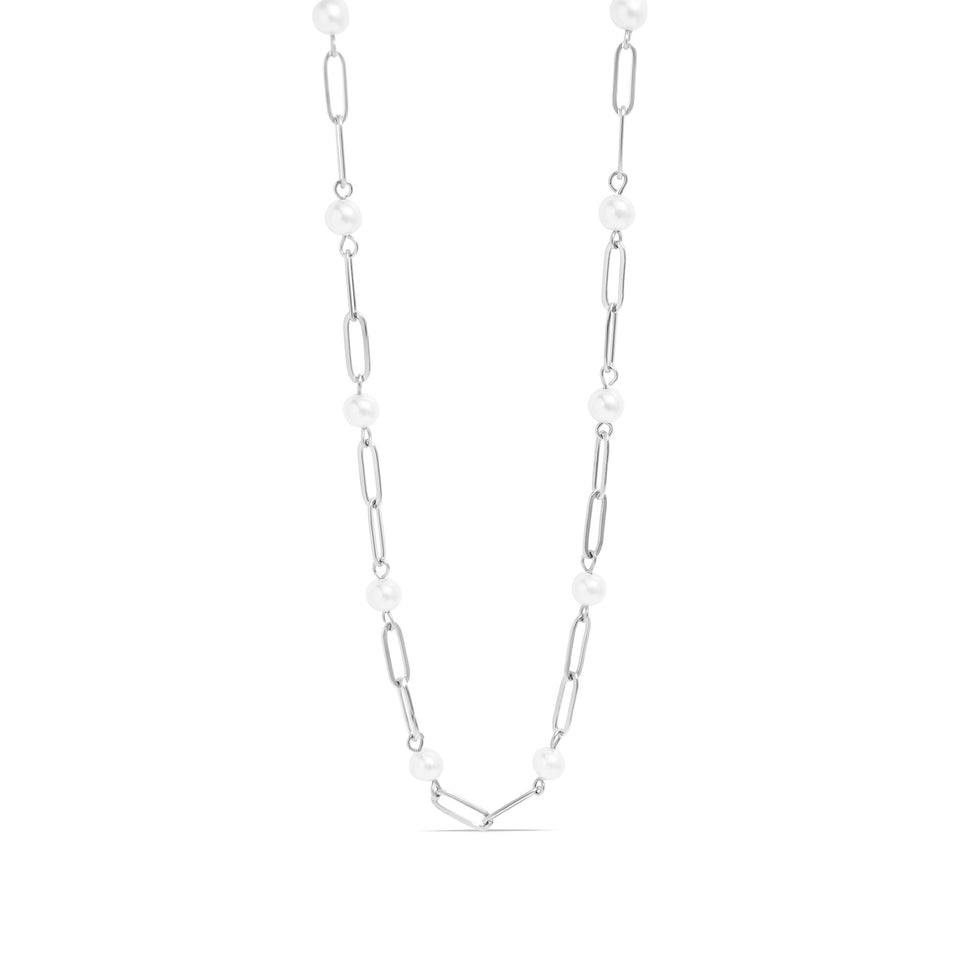 18k Gold PVD Stainless Steel Pearl Paperclip Necklace